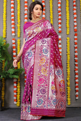 Regal Silver Zari Worked Magenta Heavy Banarasi Saree